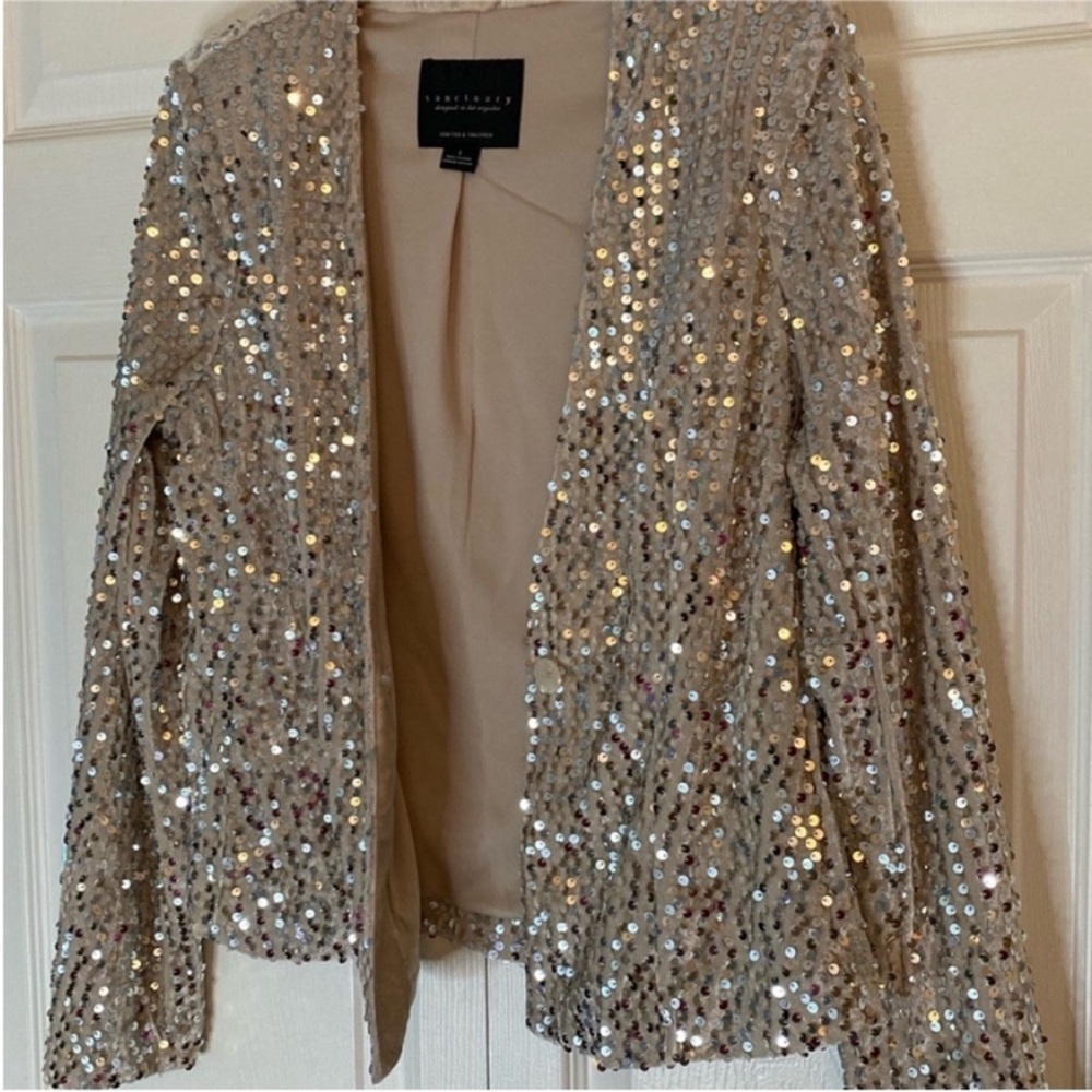 Sanctuary Blazer Charmed Sequin Jacket Gold size Small - Picture 10 of 12